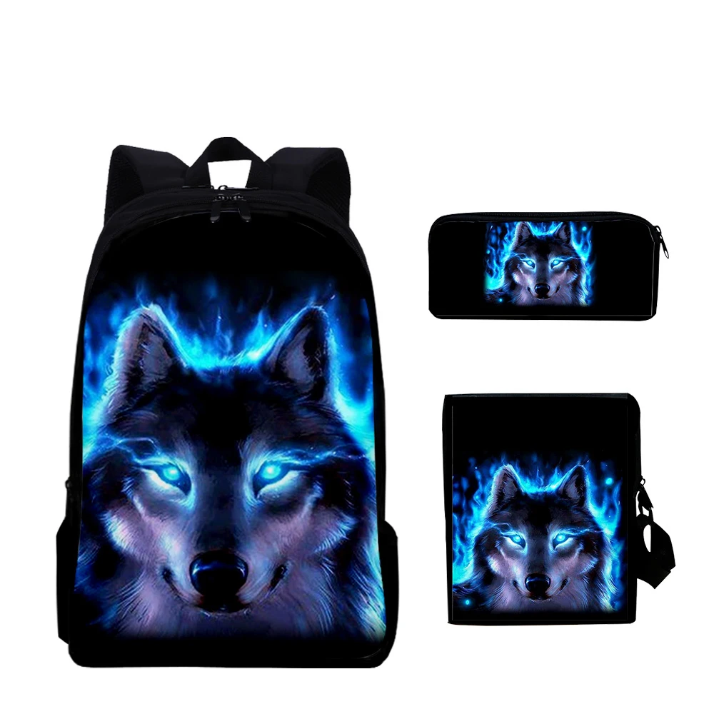 

Harajuku Novelty New Wolf Animal 3D Print 3pcs/Set pupil School Bags Laptop Daypack Backpack Inclined shoulder bag Pencil Case