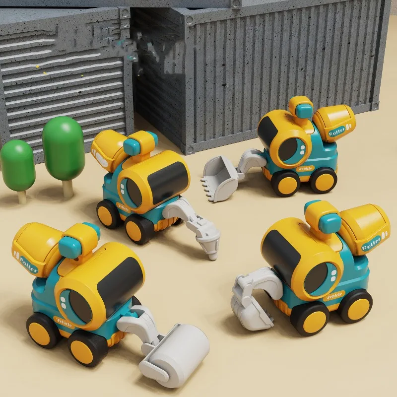 

4 Pcs/Set Children Press Engineering Vehicle Toy Toddler Cute Inertia Toy Car Roller Bulldozer Excavator Road Roller Kid Gifts