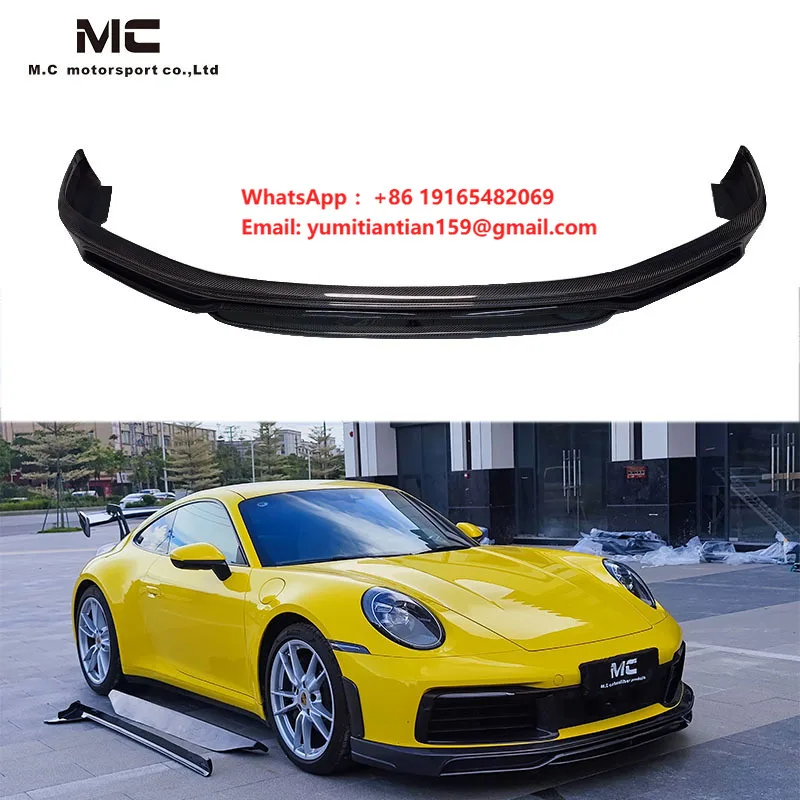 T Style Real Carbon Fiber Car Accessories Body Kit Front Lip Front Bumper Lip for Porsche 911 992 2019+