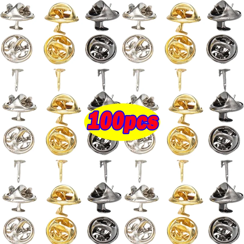 100pcs Nail Tie Tack Lapel Pin Back Clutch Scatter Butterfly Clasp Squeeze Round Pinch Clip Brooch Jewelry Crafts Accessories