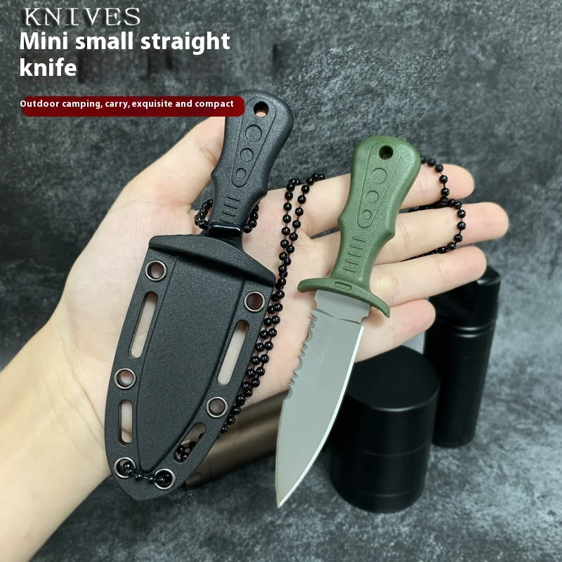 Stainless Steel Mini Pocket Knife for Outdoor Camping Self-Defense Portable Fruit Knife Necklace Chain Handy Small Straight Knif