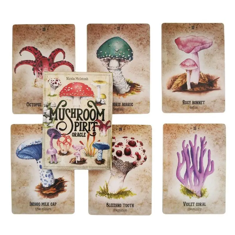 Mushroom Spirit Oracle Cards 36pcs Fate Divination Tarot Cards English Version Tarot Decks Party Fortune Telling Board Games