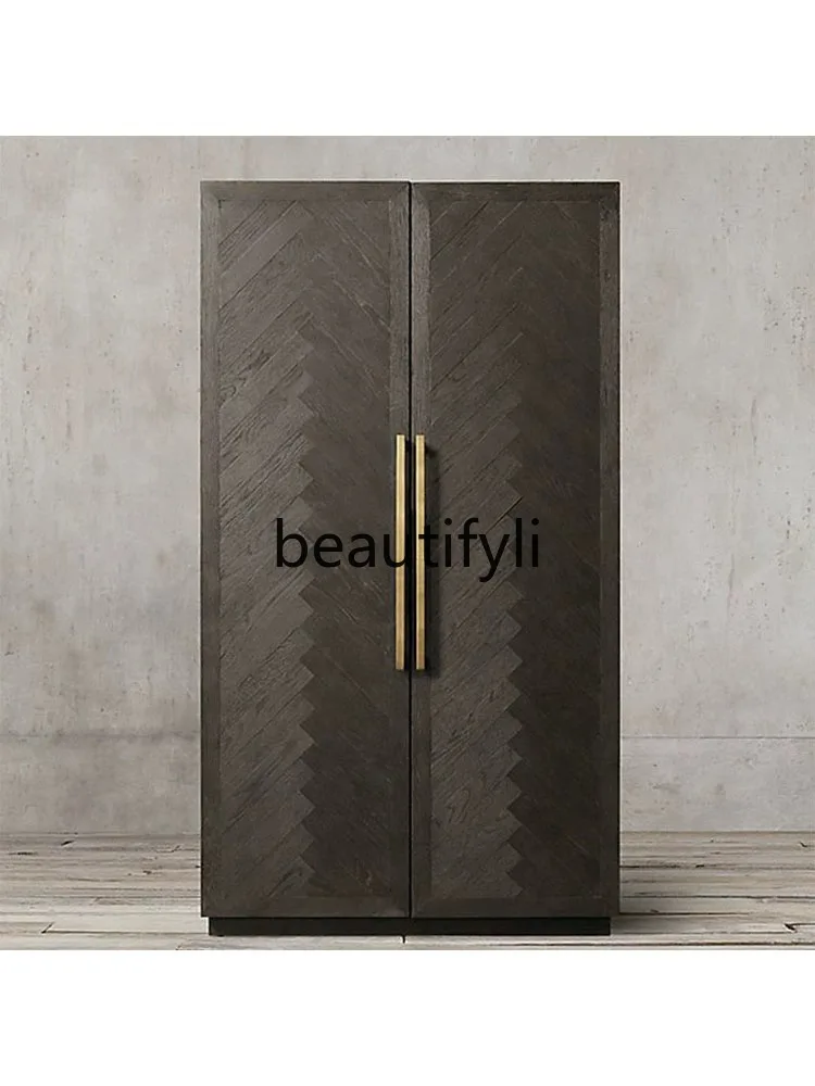 

American Vintage Style Solid Wood Wardrobe Storage Cabinet Bedroom Double Door Solid Wood Closet
