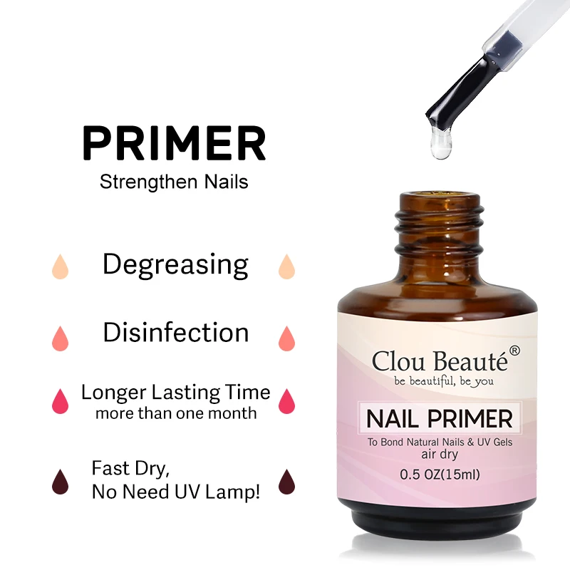 Clou beaute 15ml primer gel prego fosco temperado base superior removedor reforçar base de borracha transparente embeber fora led gel uv