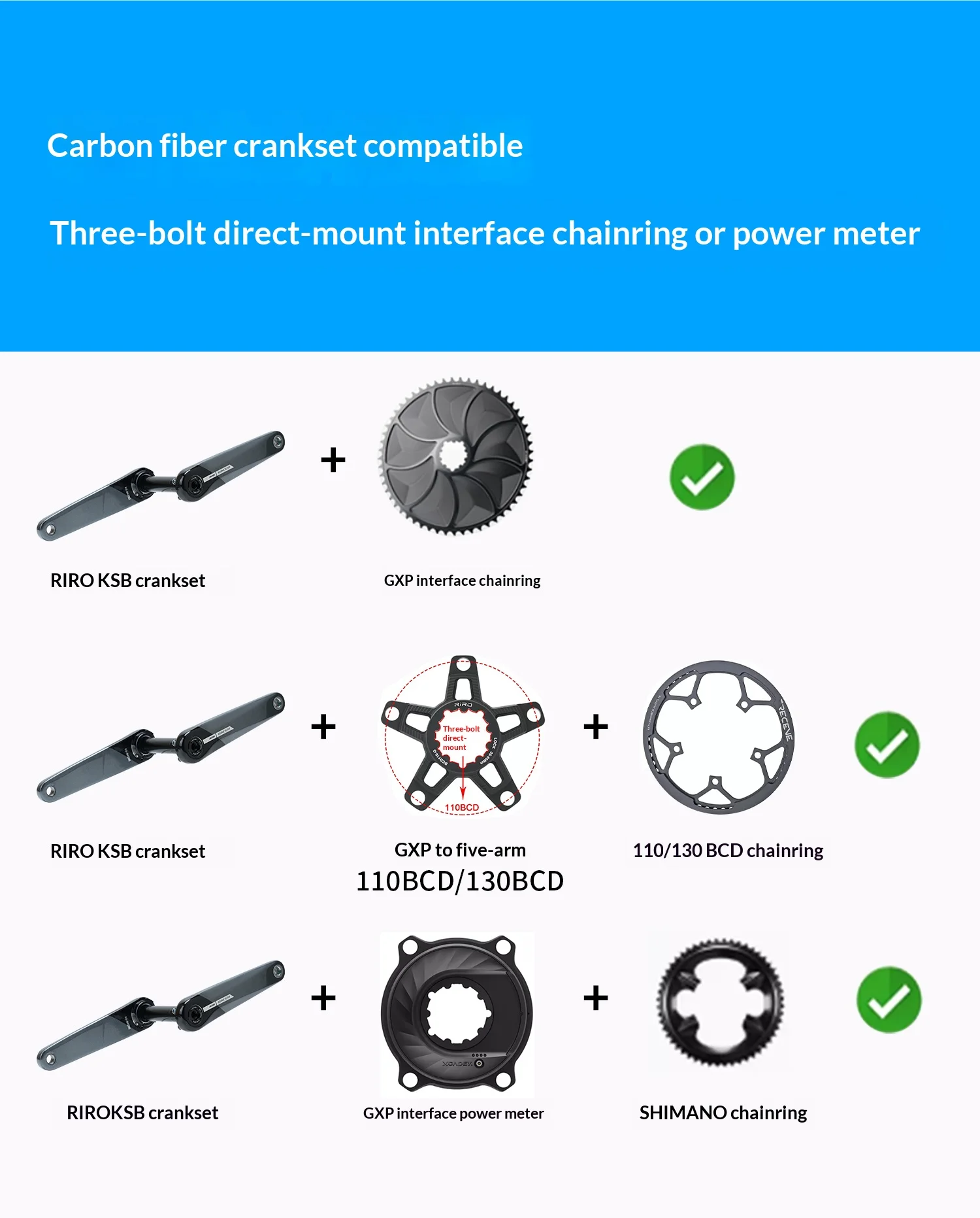 RIRO KSB Carbonfaser-Kurbelgarnitur für Rennrad/Klapprad, 24mm Spindel, 3-Bolzen-Direktmontage, kompatibel mit Leistungsmessern. – Detail 11