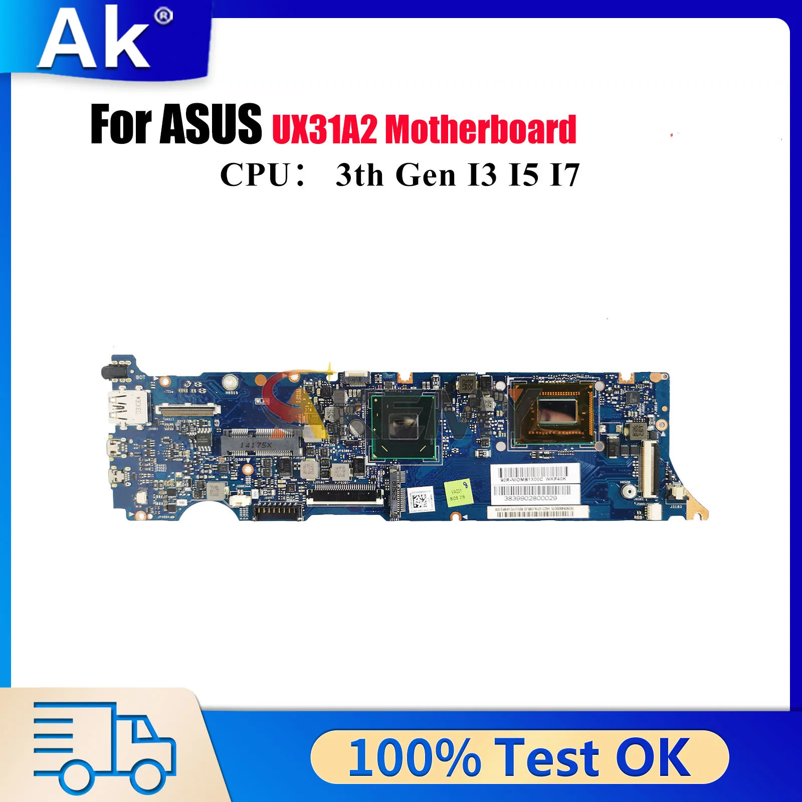 

UX31A2 Laptop Motherboard For ASUS ZenBook UX31A2 UX31A Notebook Mainboard With I3 I5 I7 CPU 100% tests OK fast shipping stk