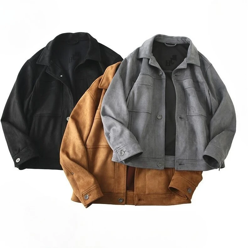 

Suede Jackets for Men Street Fashion Vintage Coats Men Clothing Machine Multi-pocket Workwear Winter Jacket Men Tops