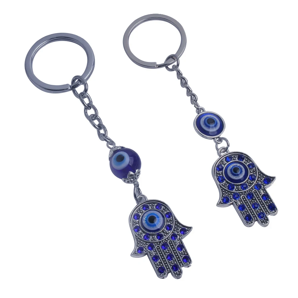 Lucky Blue Eyes Palm Keyring God Eye Fatima's Hand Pendant Keychain Amulet for Good Luck and Protection Jewelry Camera Bag Charm