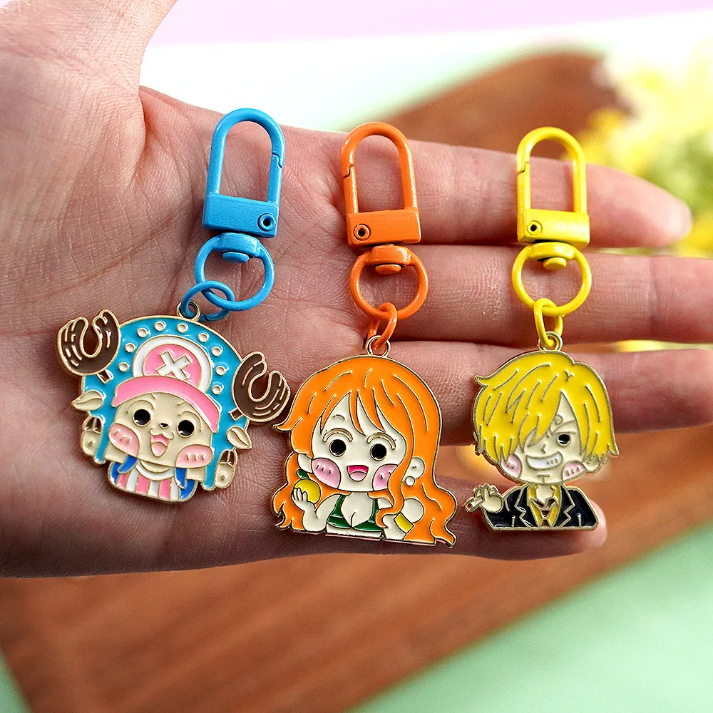 6Pcs One Piece Anime Keychains Luffy Zoro Nami Sanji Chopper Enamel Key Ring Bag Pendant view 3