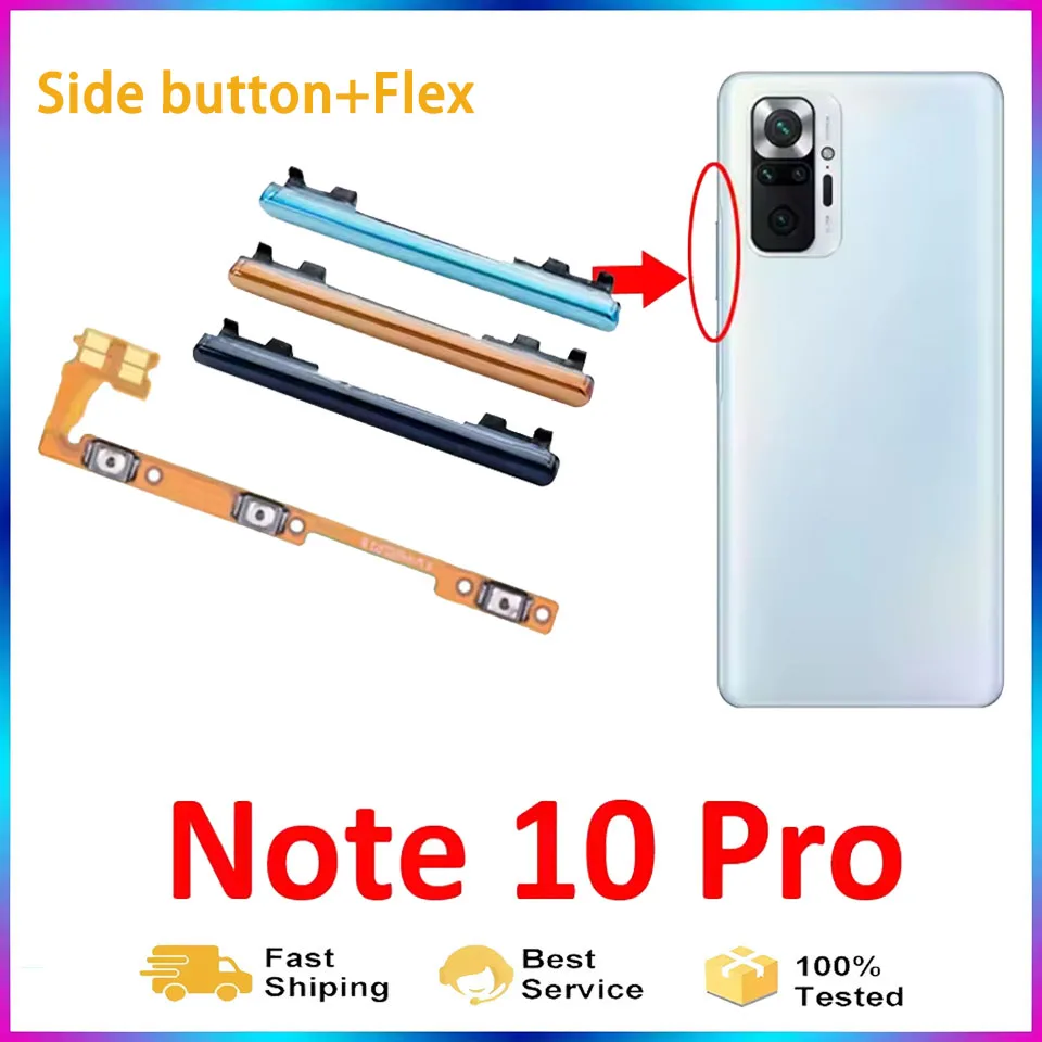 For Note 10 Pro Black Blue Gold Volume Button Up Down Key Internal Flex Cable Part For Xiaomi Redmi Note 10 Pro Phone New