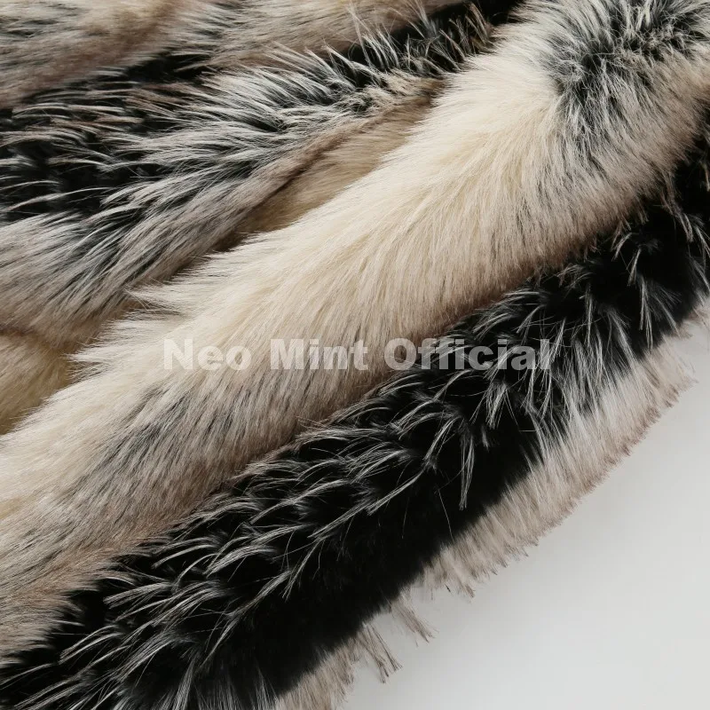 Women's Neo Mint Striped Patchwork Faux Fur Winter Jacket