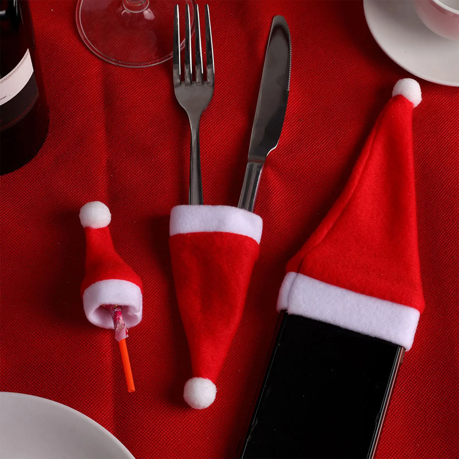 

10Pcs Mini Christmas Hat Lollipop Ornament Holiday Party Decoration Reusable Cap Lollipop Christmas Hat Xmas Supplies