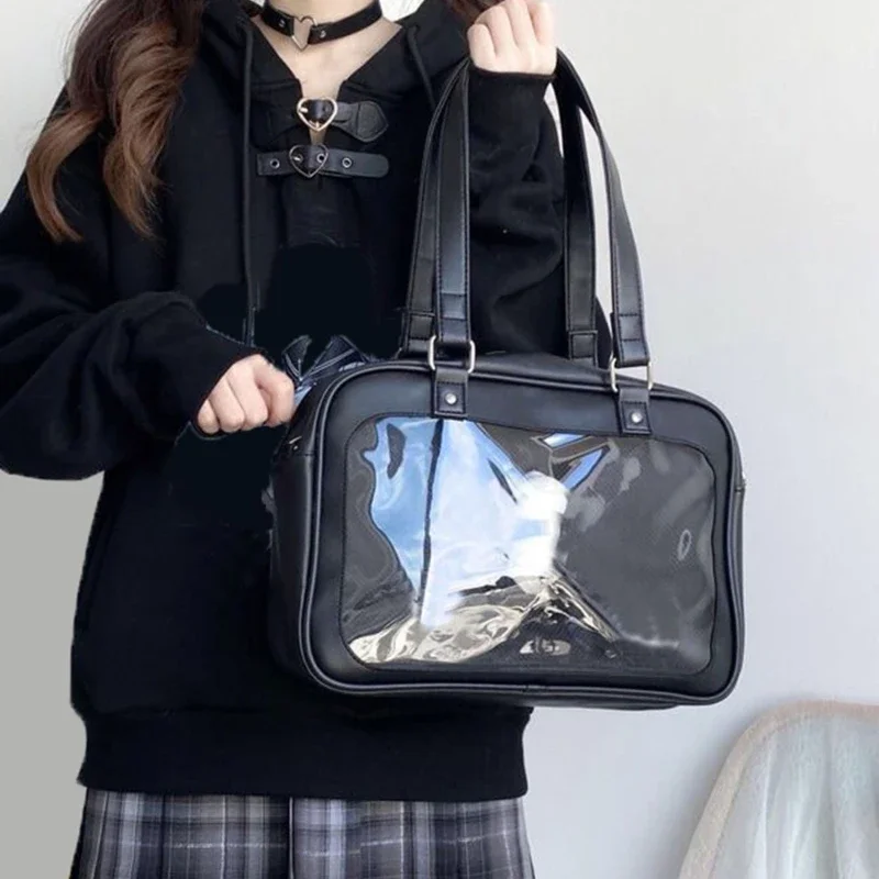 Harajuku luksusowa torba Pu Ita Crossbody kobiety słodkie torby Lolita śliczna przezroczysta kieszeń torebka na ramię w stylu japońskim