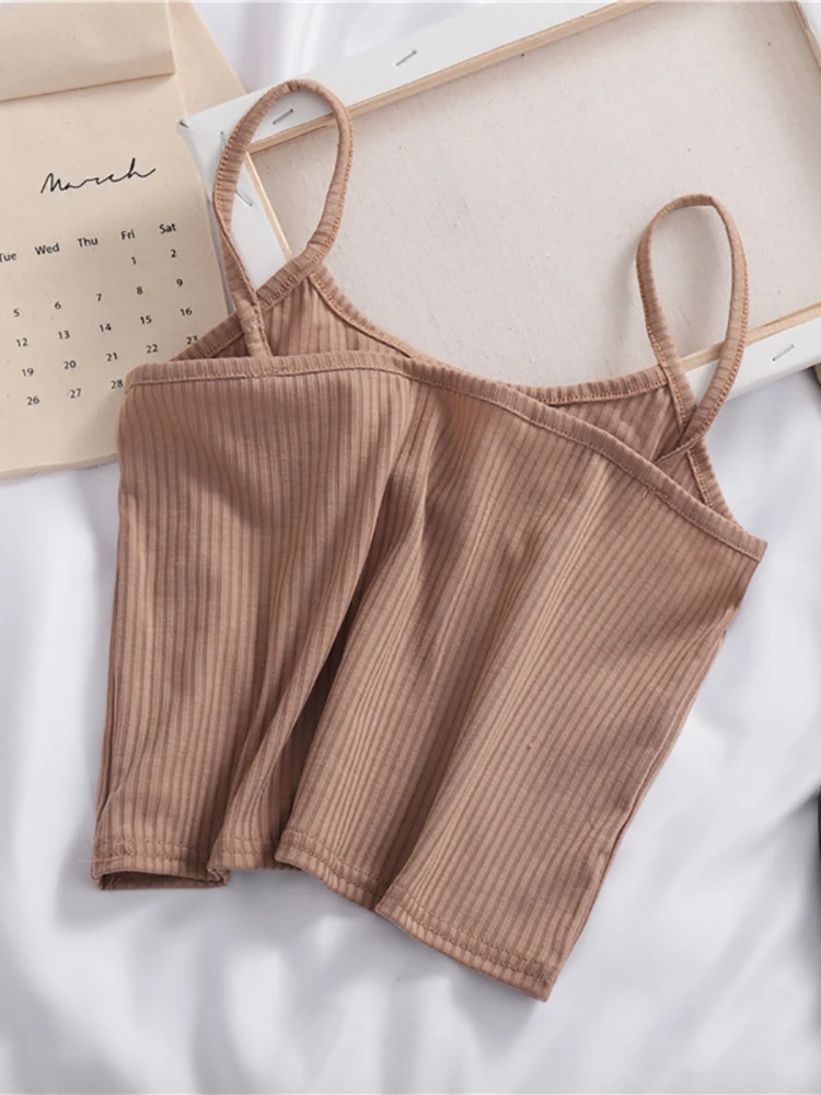 HELIAR Women Candy Solid Sweet Cotton Crop Tops Straps Basic Tops Basic Thin Underwear Camisoles Cute Tube Tops Women Summer