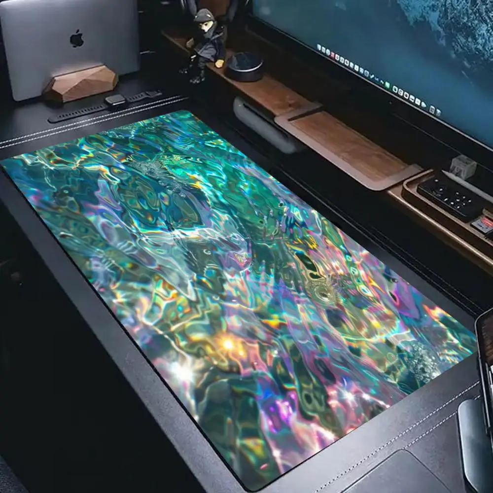 XXL Large Desk Mat Iridescent Ripple Fluid Contour Mousepad Non-Slip Rubber Keyboard Pad Abstract Swirl Gamer Office Desktop Pad