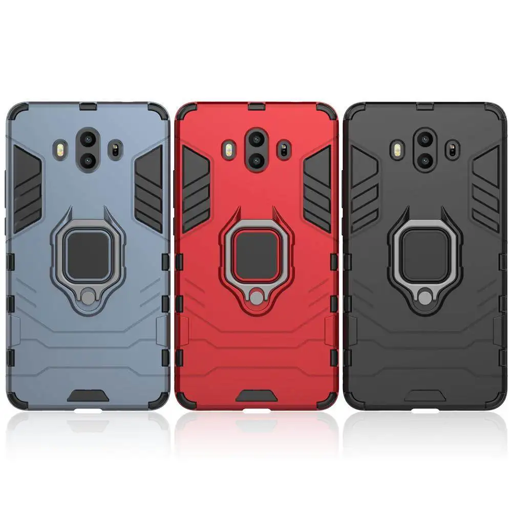 For Huawei Mate 10  Phone Case, Silicone TPU and Hard PC Luxury Armor Shockproof Metal Ring Holder Cover Casing