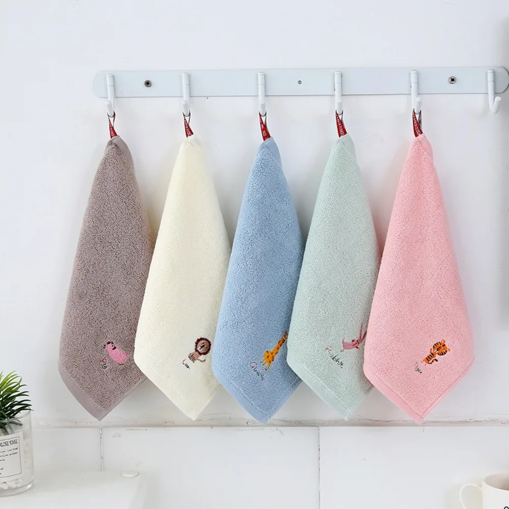 New 25x25cm Small Square Towel Cotton Cartoon Fingertip Towels Super Absorbent Animal Embroidered Wash Face Towel