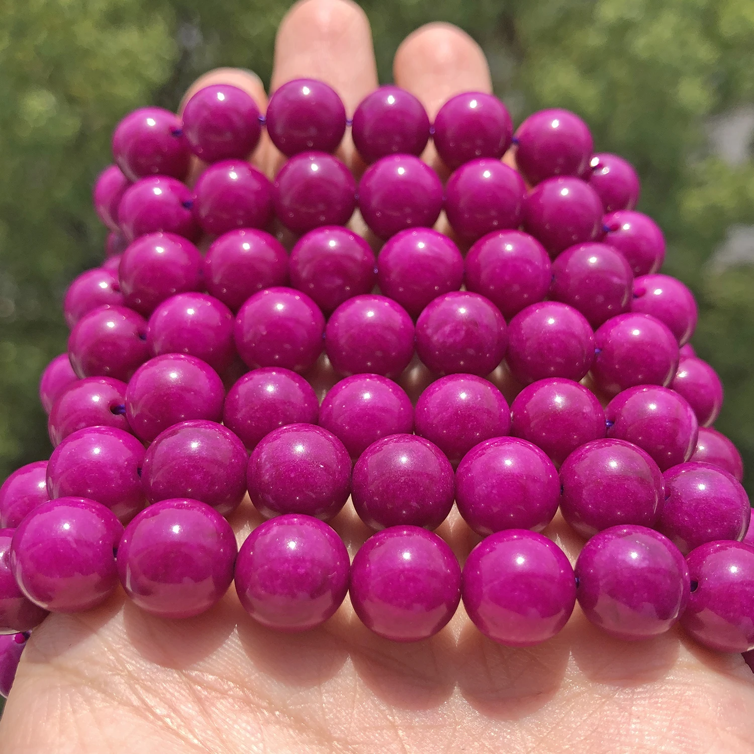 6/8/10mm Natural Fuchsia Jade Stone Beads Smooth Round Diy Bracelet Loose Beading For Jewellery Making Beadwork Supplies