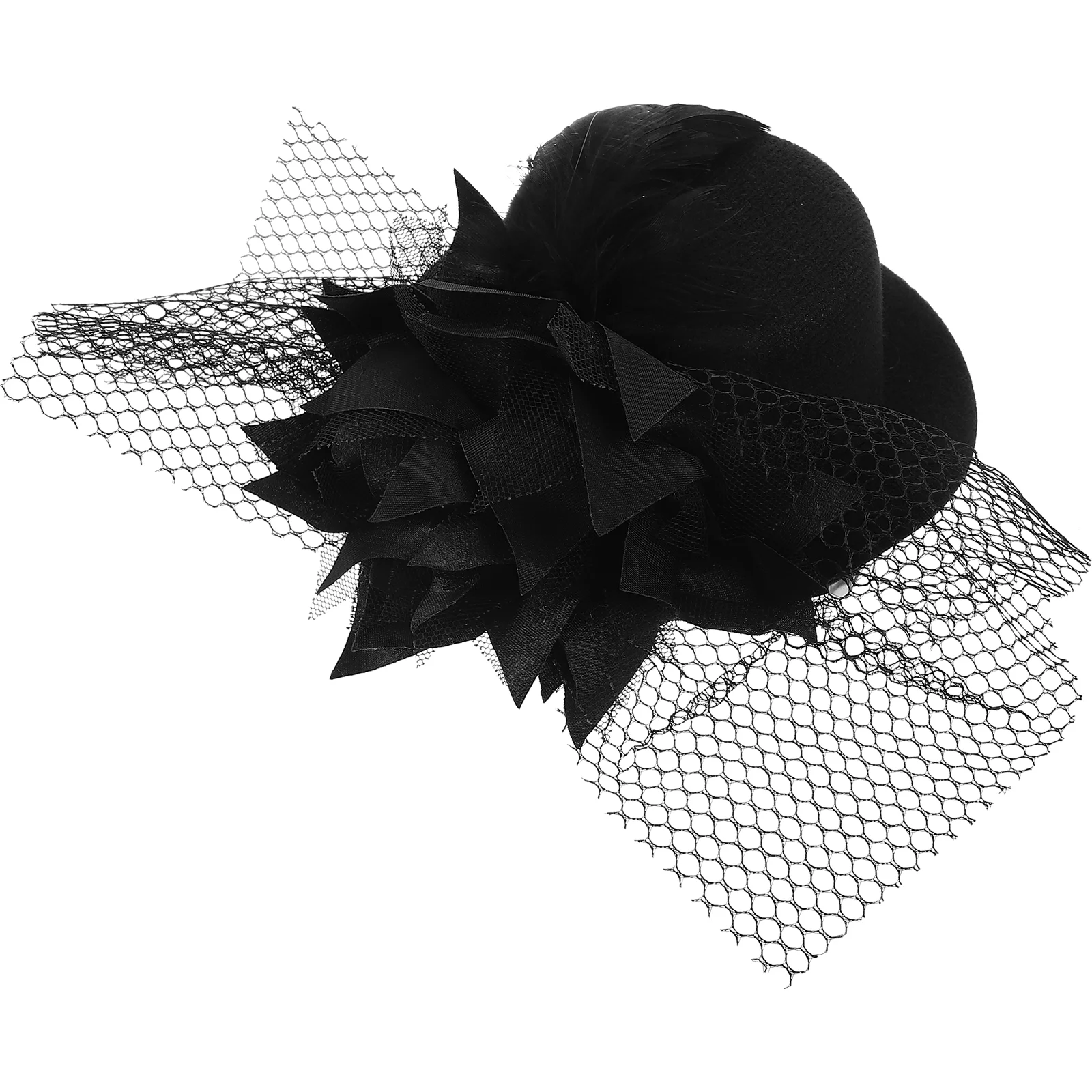 Modische Damen-Haarspange mit Blumendekor, Fascinator, Burlesque-Punk-Minihut – Einheitsgröße (schwarz)