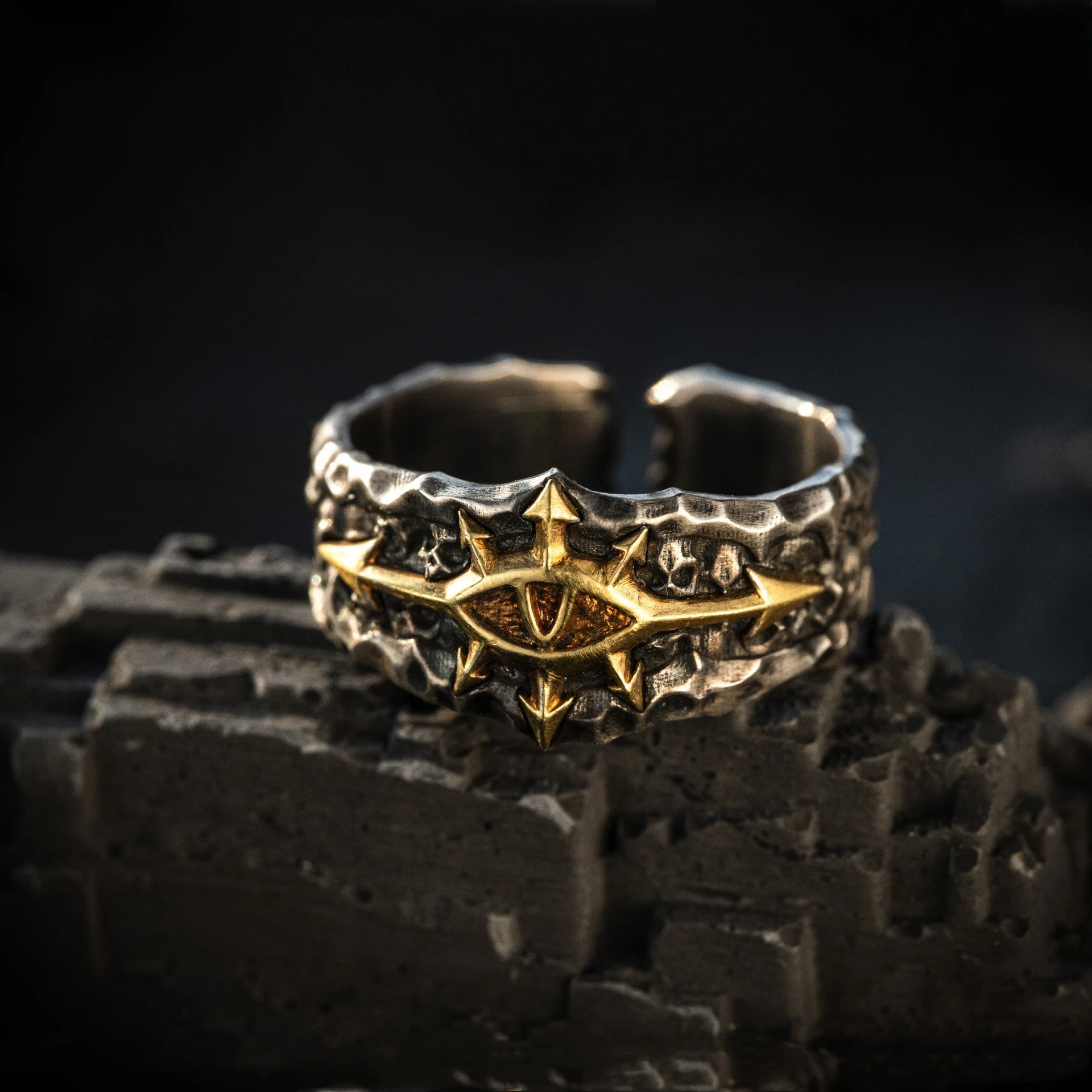 Retro The 13th Black Crusade Adjustable Open Ring For Men Punk Gothic Edgy Brass Jewelry Warhammer 40K Accessories Gift for Him