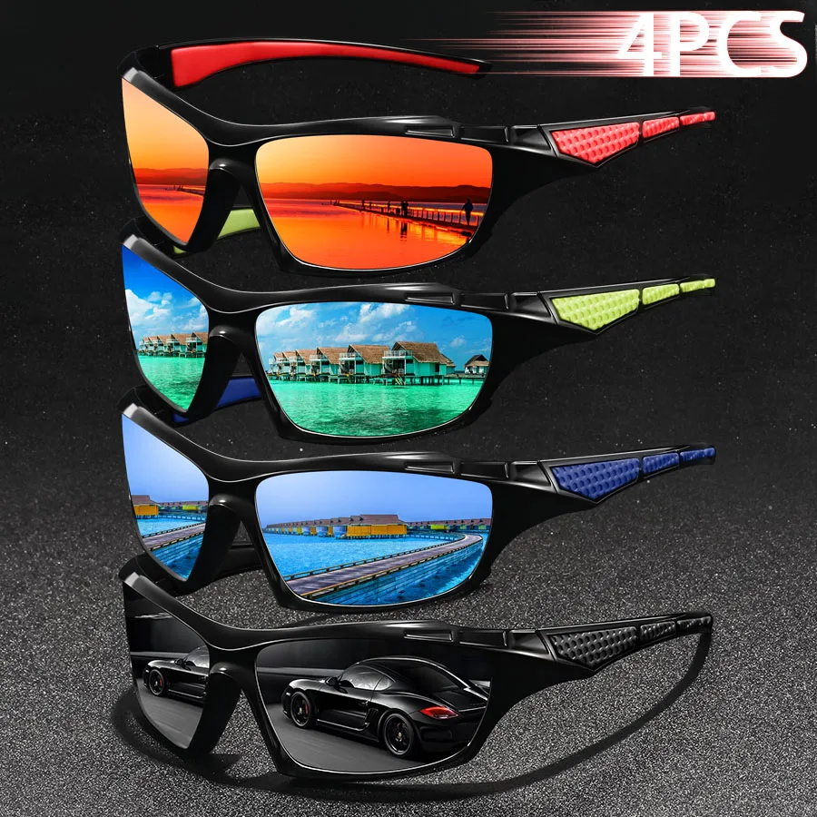 4 Stück Unisex Outdoor-Sportsonnenbrillen für Angeln, Laufen, Autofahren, Bergsteigen Vintage Karomuster Modische Sonnenbrillen