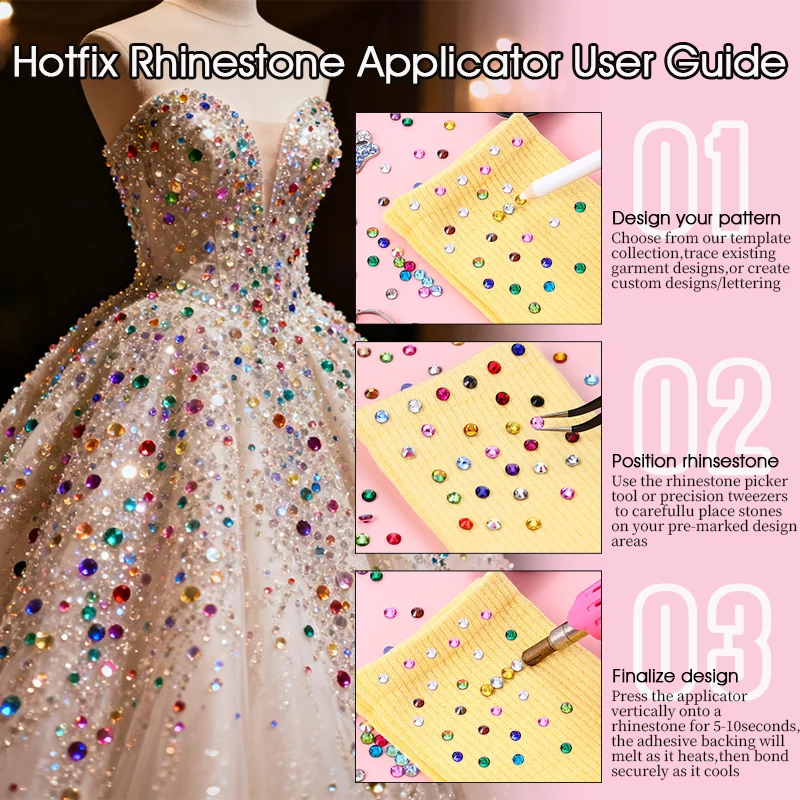 QIAO Hotfix-Strasssteine, gemischtes Set mit 24 Farben, SS6-SS30 Strasssteine für Bastelarbeiten und Kleidung, Hotfix-Kristalle, Strasssteine mit 3 Werkzeugen – Detail 4