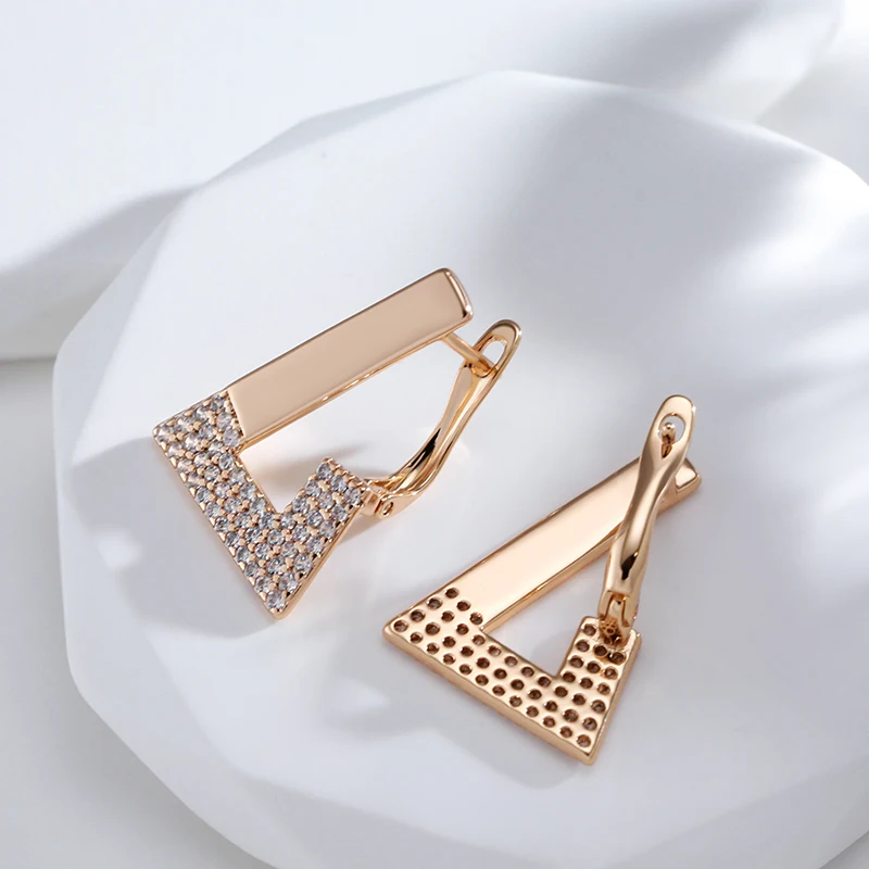 Kinel New Trendy 585 Rose Gold Geometric Earrings For Women Vintage Bride Wedding Jewelry Cubic Zirconia Luxury English Earrings
