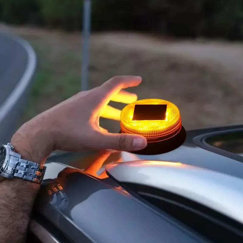 Solar-Powered Car Strobe Light - Waterproof Roadblock Flash Light for Engineering Vehicles, Strong Magnetic Roof  Mount