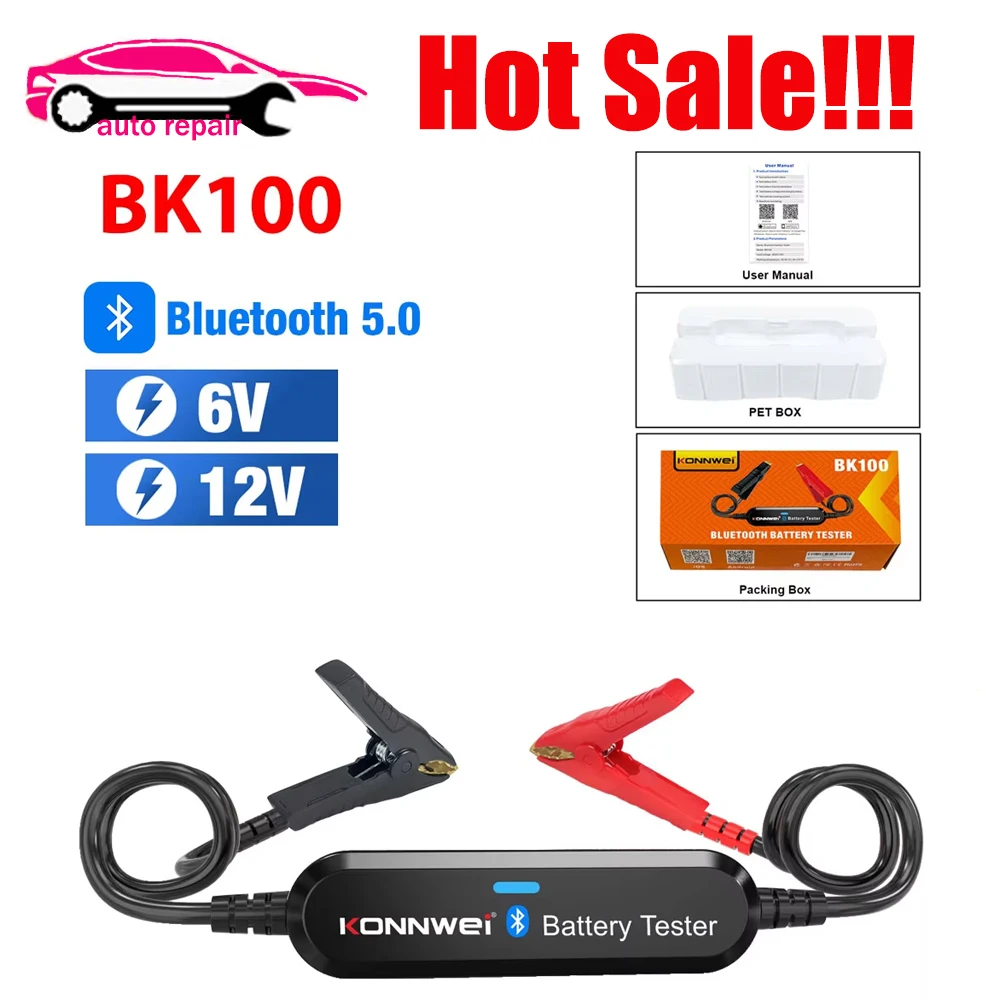 KONNWEI BK100 6V 12V 24V Bluetooth 5.0 Car Truck Battery Tester Waveform Monitor 100-2000 CCA Charging Cranking Test Tools