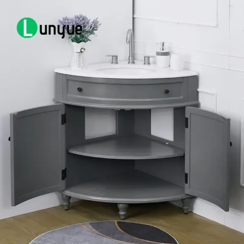 Luxury European Grey Marble Top Bathroom Vanity Cabinet MDF Standing Sink Unit Durable Easy Clean Classic Design for Home