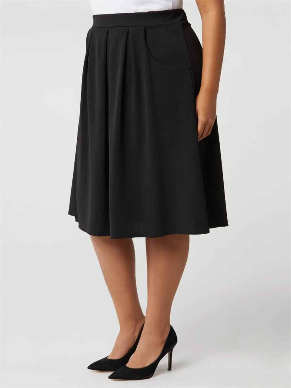 Rok Midi Rajut Warna Solid GIBSIE Ukuran Plus Wanita Musim Semi Musim Panas Pinggang Tinggi Longgar Kasual Model A-line Rok Payung Wanita Terbaru