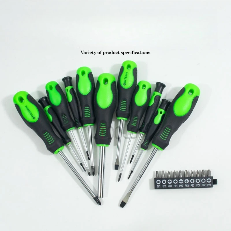 Household Manual Screwdriver Green Rubber Coated Handle Screwdriver with Magnetic Multi Specification Household DIY Tools Set