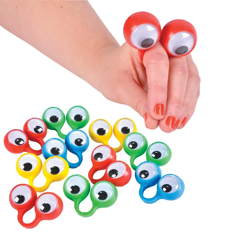 10 sztuk / partia Plastikowe pierścienie Google Eye Finger Puppe z wiggle Eyes Spies na przyjęcie urodzinowe dla dzieci Gagi i praktyczne dowcipy Zabawka prezentowa