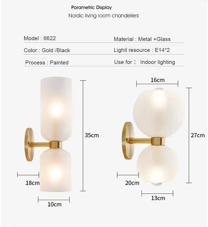 Modern  Wall Sconces Frosted Glass Lampshade  Indoor LIghting Wall Lighting Fixture for Bedside Bedroom Doorway Corridor