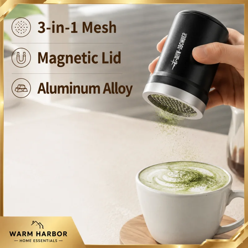 Mhw-3bomber Shark Aluminum Alloy Coffee Powder Shaker 3-In-1 Replaceable Mesh Magnetic Lid Barista Baking Espresso Tool Kitchen