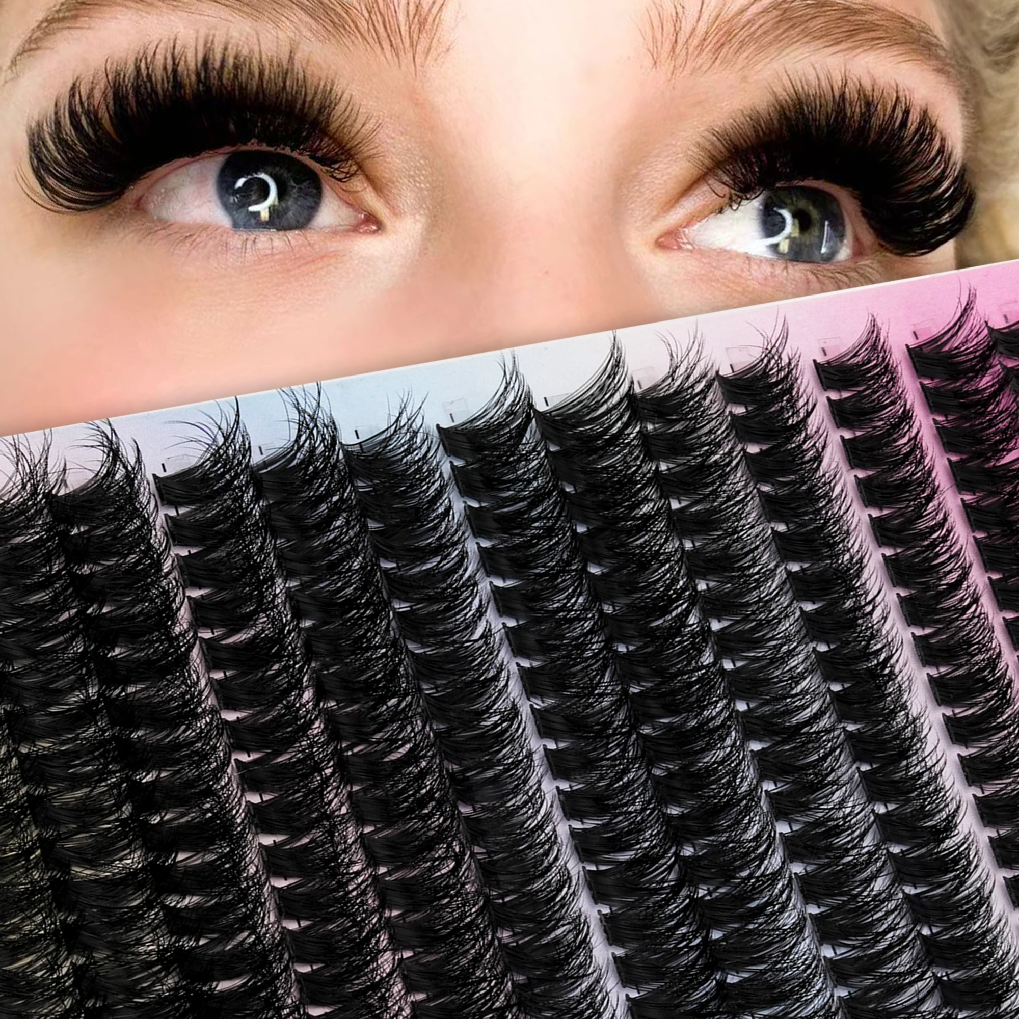 D Curl 280PCS Lash Clusters DIY Individual Eyelash Extensions Super Fluffy Faux Mink Thick Volume Segment False Eyelashes