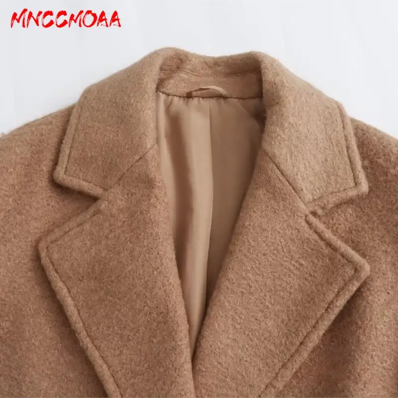 MNCCMOAA 2024 Autumn Winter Women Fashion Loose Button Pockets Woolen Coat Female Solid Color Casual Long Sleeve Tops Outerwears