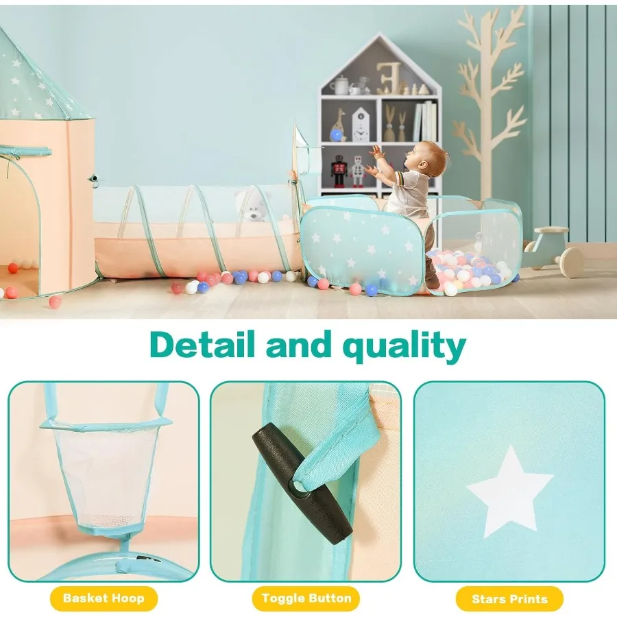 Tente de jeu pour filles et garçons, 3 pièces, avec fosse à balles, Tunnel de ramper, tentes de princesse pour tout-petits, maison de jeu du monde spatial pour bébés, jouets pour garçons