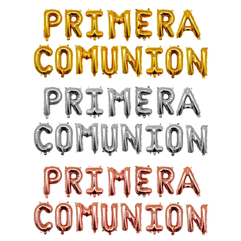 Holy first communion decoration Rose gold foil balloons banner Spanish Primera Comunion hanging bunting baptism ceremony decor