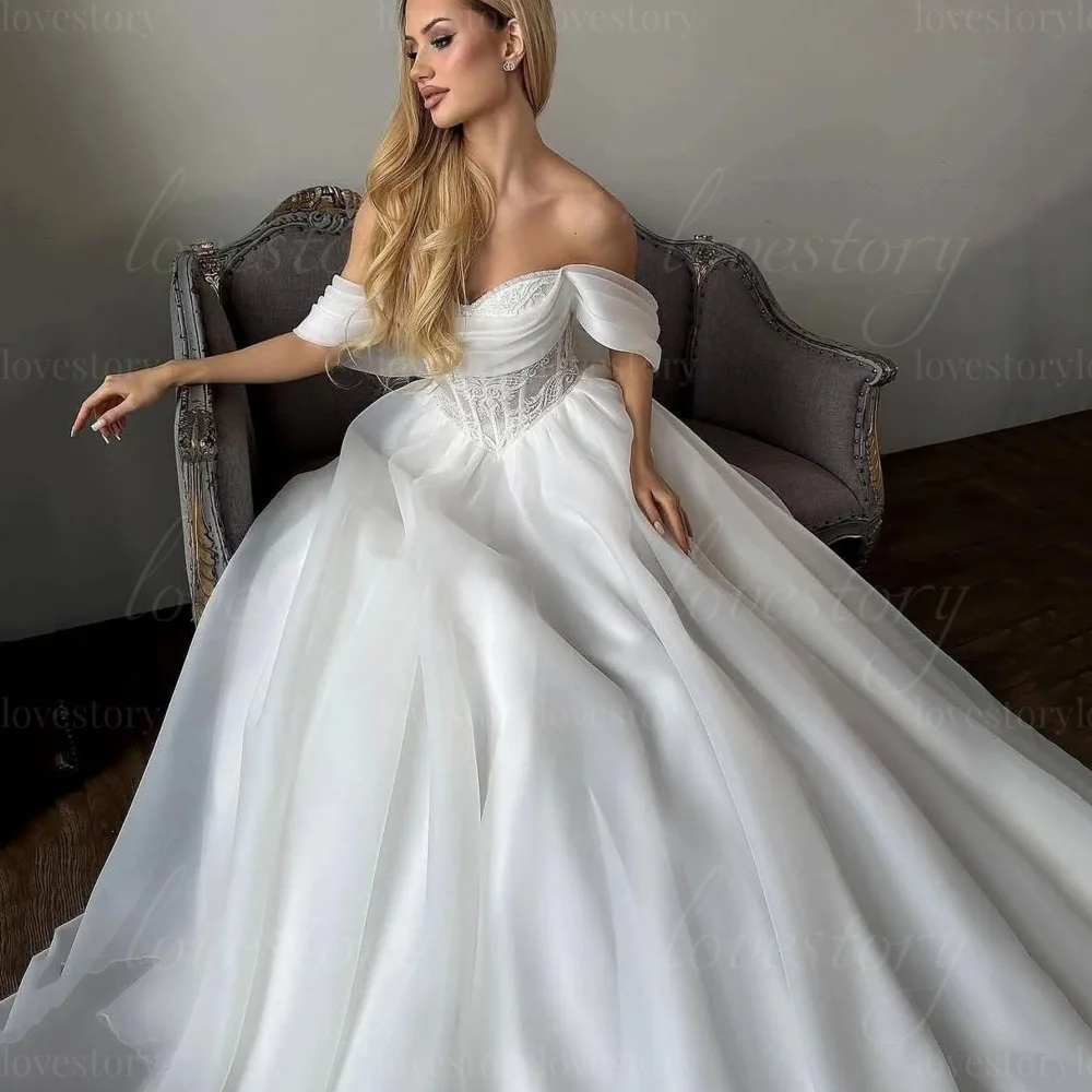 맞춤형 A라인 우아한 신부 가운 오프숄더 스위트하트 웨딩 드레스 튤 레이스 신부 드레스 웨딩드레스