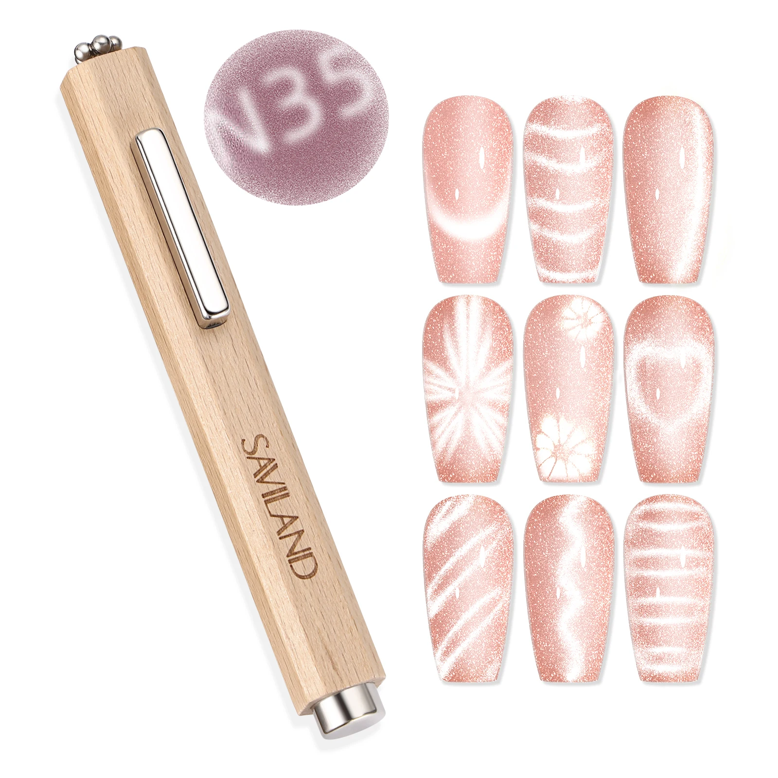 SAVILAND 3 en 1 imán de ojo de gato N35 de neodimio fuerte succión varita de doble punta para diversos efectos de decoración de uñas manicura DIY para el hogar