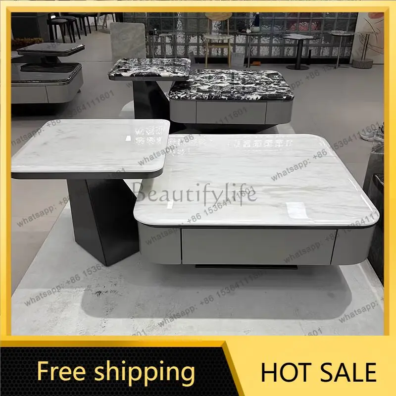 LS natural platinum diamond luxury stone coffee table Italian light luxury villa home high-end marble combination