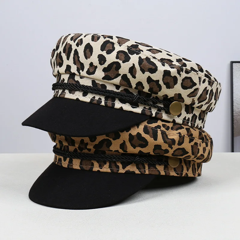 New Women Leopard Print Beret hat cotton Painter cap Retro British