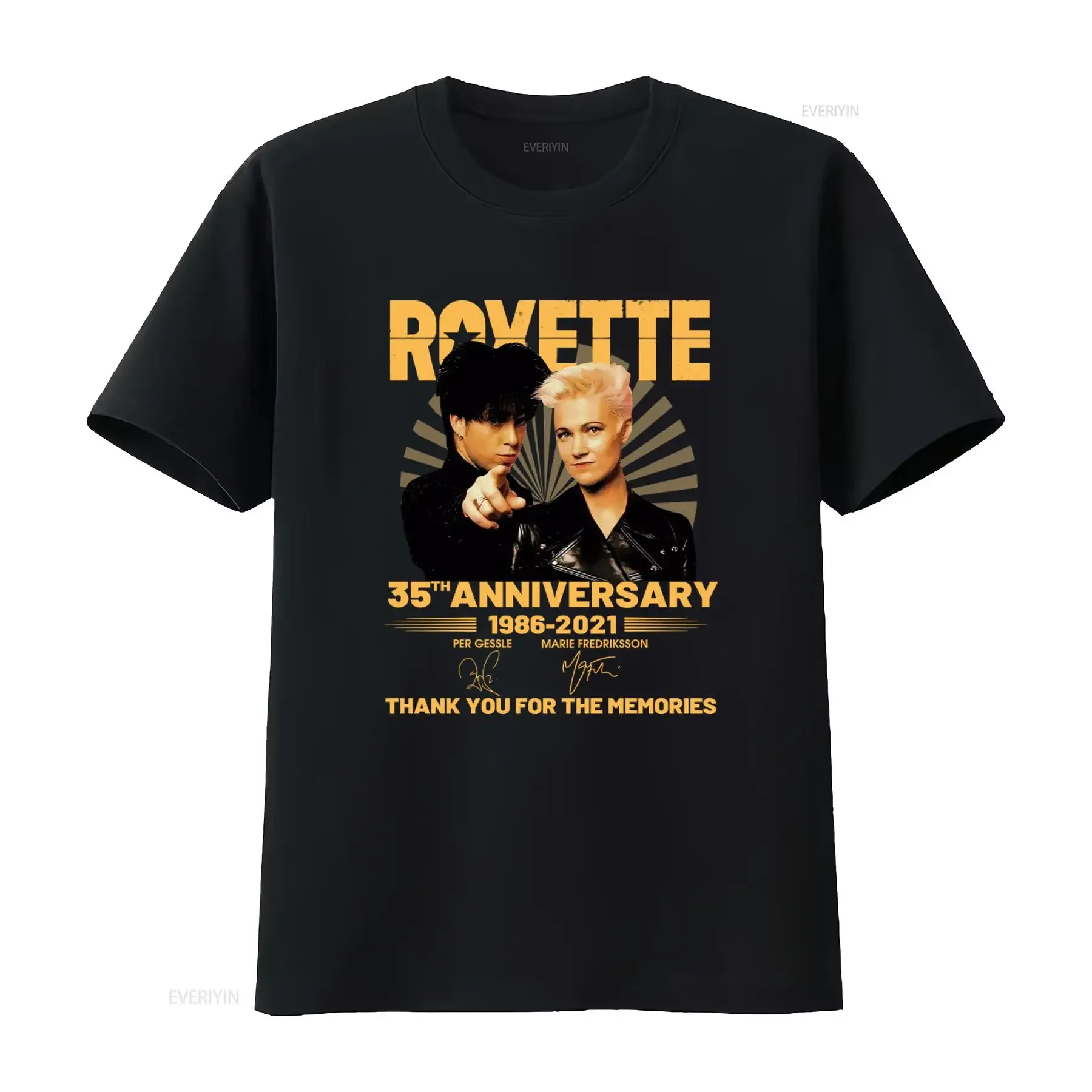 Roxette 35th Anniversary 1986 2021 Thank You For The Memories Black T Shirt US Market S 4XL V1485 vintage Washed Breathable