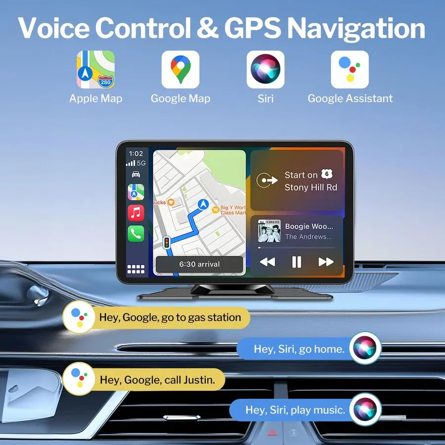 شاشة Apple Carplay للسيارات، شاشة لمس ستيريو محمولة عالية الدقة 7 لهاتف Apple CarPlay amp Android Auto مع كاميرا احتياطية مرآة #3