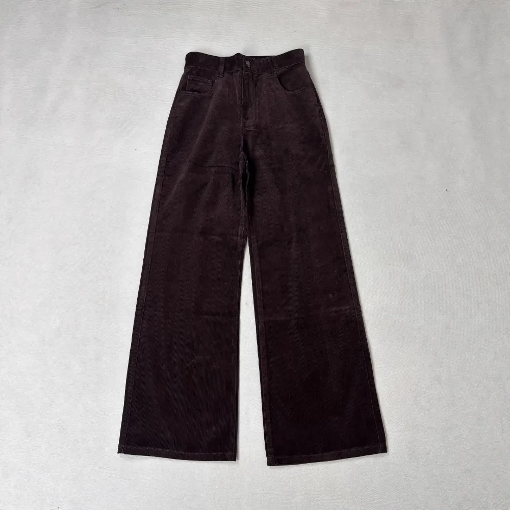 Dark Brown High-waisted Corduroy Cotton Comfortable and Elegant Wide-leg Casual Pants