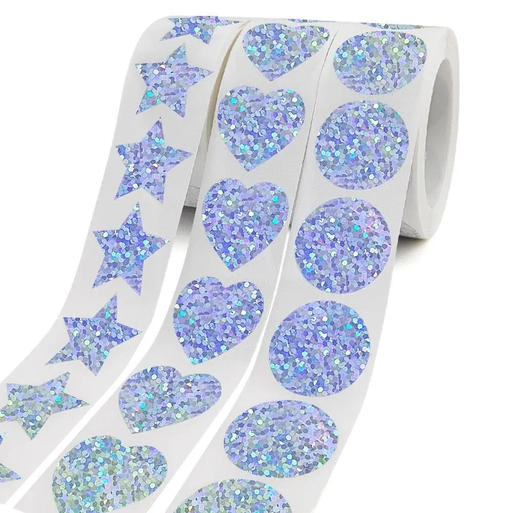 

1500 Pcs Laser Stickers Sparkling Hearts Stars Decor Sticker Bling Cups Gifts Party Decals 3 Rolls for Festival Decoration