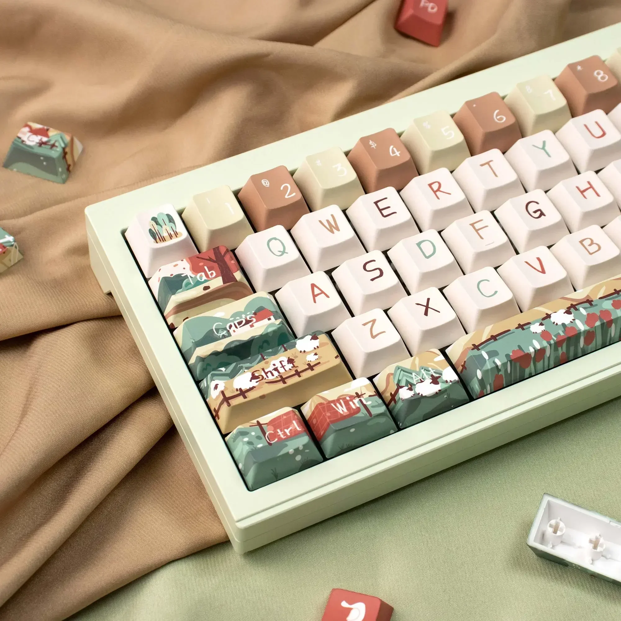 

Pastoral scenery mechanical keyboard keycaps women's full set of PBT thickened five-sided hot sublimation original factory