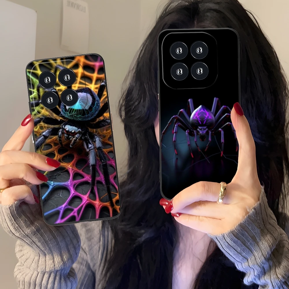 Colour Painting Spider Mobile Cell Phone Case for Xiaomi 14 13 12 11 10 9 T Ultra Lite Pro S SE X 5G Black Phone Cover Shell