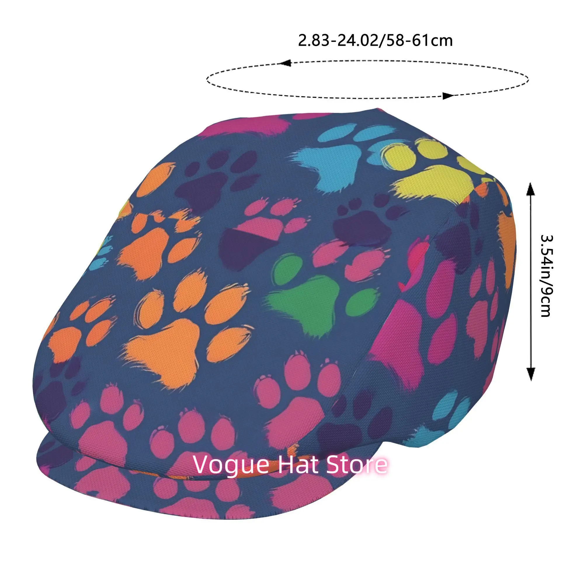 2D Flat - One Colorful Beret Featuring Dog Scratch Designs, This All-Over Printed Newsboy Cap Is a Stylish Unisex Accessory Perf